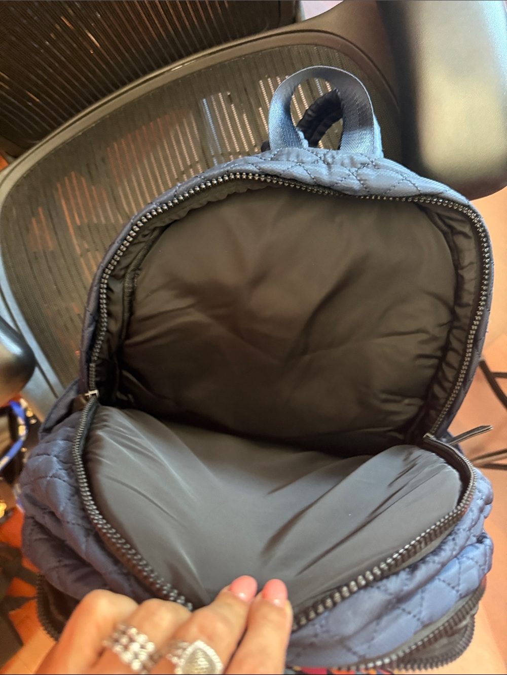 VIV & VINE Quilted Nylon Backpack Navy Blue Puffer Bag Work Travel - Picture 6 of 6
